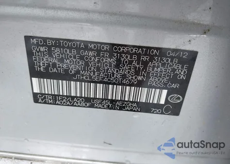 2012 Lexus Ls 460 from USA, damaged, VIN JTHCL5EF4C5014679